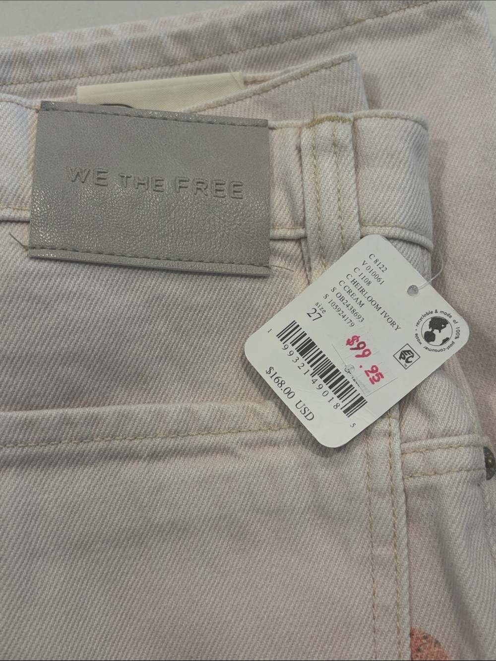 Free People Cream Straight-Leg Heart Patch Jeans - Picture 7 of 12